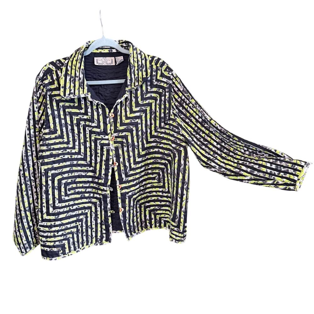 Vintage life style plus size 2X geometric jacket artsy lagenlook black green